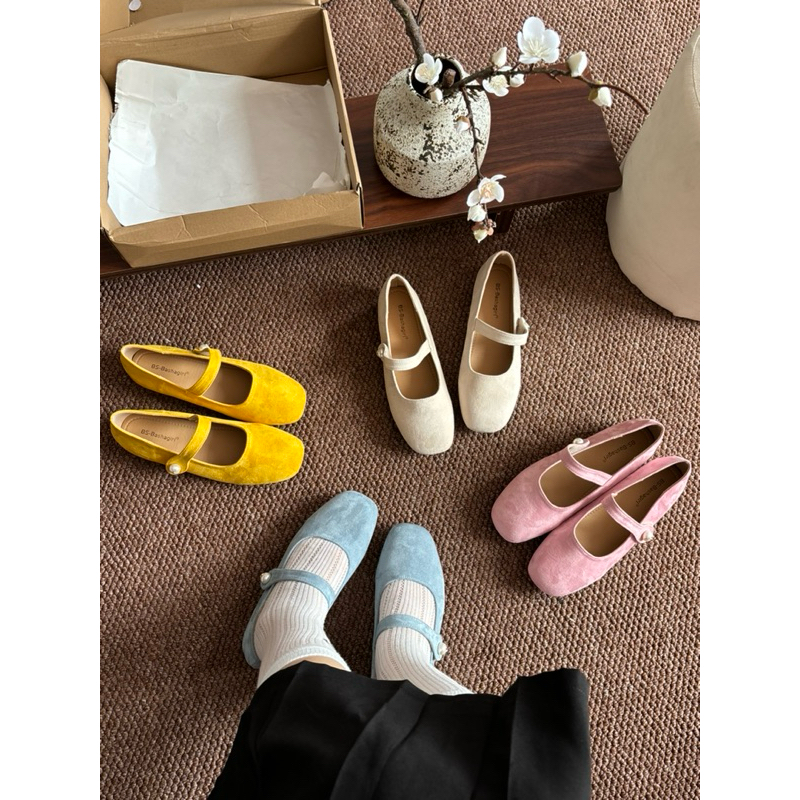 Giày Búp Bê Nữ Nhung Mũi Tròn Quai Ngọc – Phong Cách Tiểu Thư Vintage | Soft Suede 2025