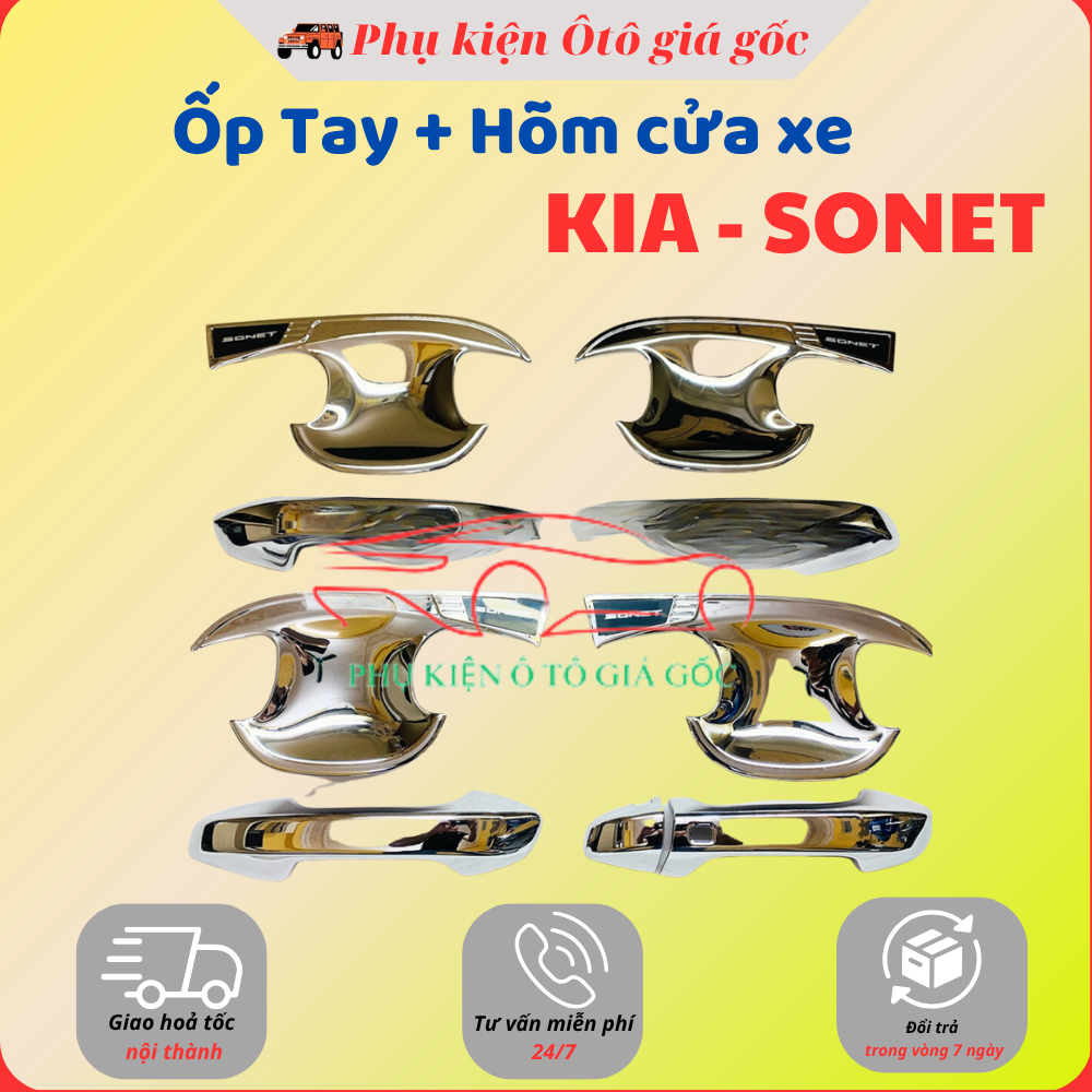 Ốp tay nắm, hõm cửa xe KIA SONET đời 2021 - HIỆN NAY - chất liệu Nhựa Mạ Crom cao cấp