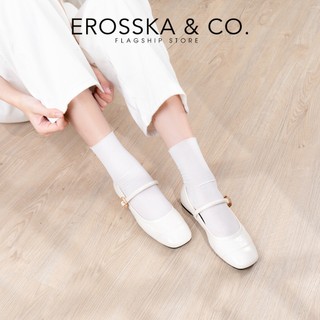 Erosska - Giày búp bê nữ ballet core mũi vuông, quai ngang phối khóa màu nâu  - EL084
