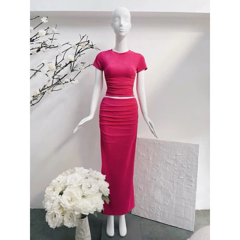 Set bộ nữ đi chơi thun ánh kim ôm body chân váy dài - PUSU HOUSE