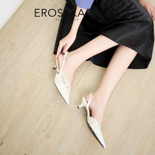 Erosska - Giày cao gót nữ mũi nhọn hai dây mảnh ngang phối khóa cao 5cm màu đỏ đô - EH065