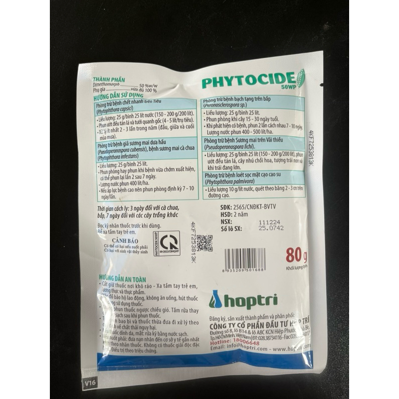 PHYTOCIDE 50wwp hợp trí (gói 80gr) Phòng Sương Mai/ Thán Thư/ Bã Trầu
