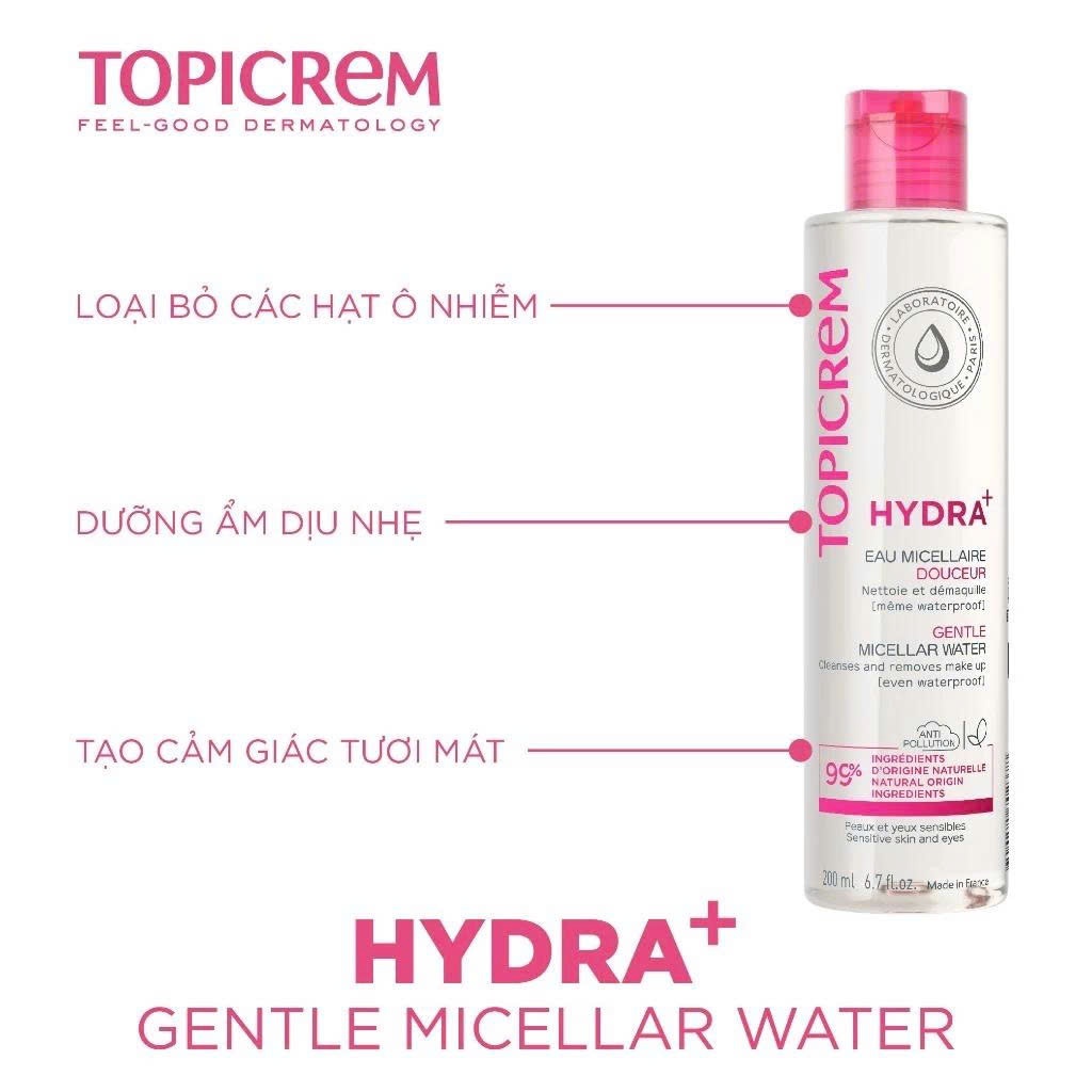 Nước tẩy trang dành cho da khô, da mụn & nhạy cảm TOPICREM GENTLE MICELLAR WATER 200ml - Skin Studio