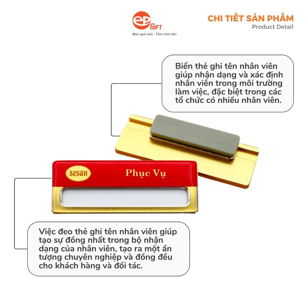 Phôi Bảng Tên Nhân Viên 08 Epvina Gift Chất Liệu Hợp Kim Nhôm Cài Áo Siêu Nhẹ