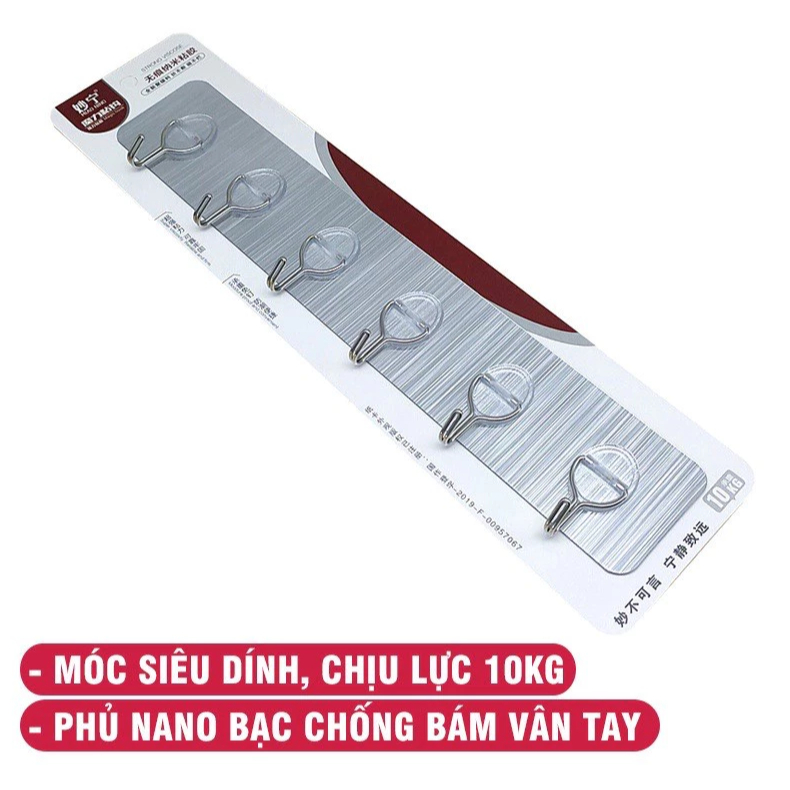 Vỉ 9 móc dán tường tráng bạc cường lực siêu dính chắc chắn