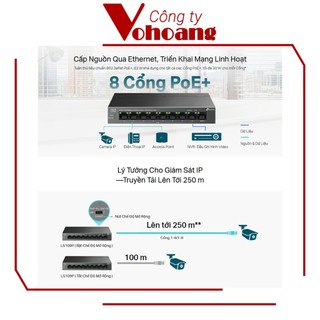 Switch 9 Cổng TP-Link LS109P với 8 Cổng PoE+ Công Suất Tối Đa 63W Vỏ Kim Loại