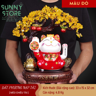Mèo chiêu tài, Cây tài lộc, Mèo thần tài, Tượng mèo, Tượng phong thủy, Decor Trang trí nhà cửa, Quà tặng ý nghĩa - SUNNY