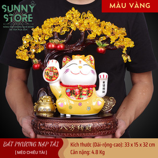 Mèo chiêu tài, Cây tài lộc, Mèo thần tài, Tượng mèo, Tượng phong thủy, Decor Trang trí nhà cửa, Quà tặng ý nghĩa - SUNNY