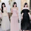 Set áo cúp ngực bling tay bèo sang chảnh mix chân váy tơ lưới dáng dài 3 màu be hồng đen hàng chuẩn loại 1 New 2025