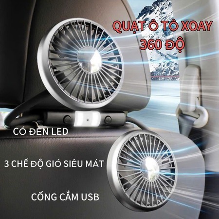 Quạt Đôi Gắn Ghế Ô Tô Xoay 360° – Làm Mát Nhanh, 3 Cấp Gió, Kết Nối USB, Hoạt Động Êm Ái