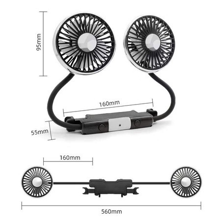 Quạt Đôi Gắn Ghế Ô Tô Xoay 360° – Làm Mát Nhanh, 3 Cấp Gió, Kết Nối USB, Hoạt Động Êm Ái