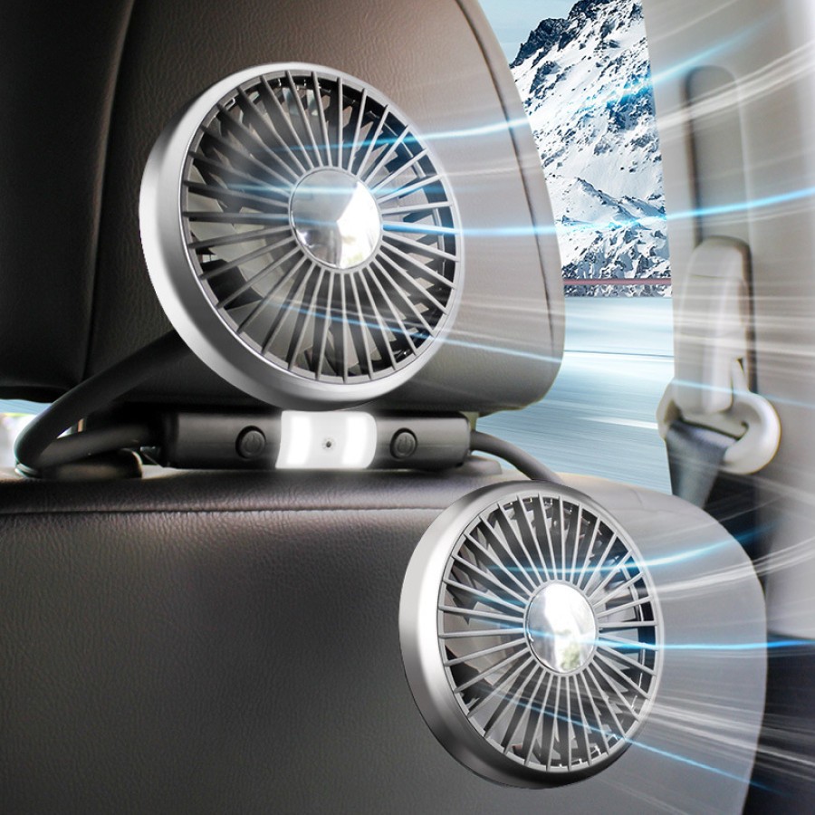 Quạt Đôi Gắn Ghế Ô Tô Xoay 360° – Làm Mát Nhanh, 3 Cấp Gió, Kết Nối USB, Hoạt Động Êm Ái