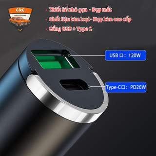 Tẩu sạc xe ô tô cao cấp gồm cổng USB + type C nhanh - an toàn. Tẩu sạc xe hơi công suất cao 25W-200W