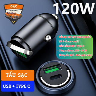 Tẩu sạc xe ô tô cao cấp gồm cổng USB + type C nhanh - an toàn. Tẩu sạc xe hơi công suất cao 25W-200W