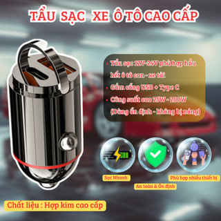 Tẩu sạc xe ô tô cao cấp gồm cổng USB + type C nhanh - an toàn. Tẩu sạc xe hơi công suất cao 25W-200W