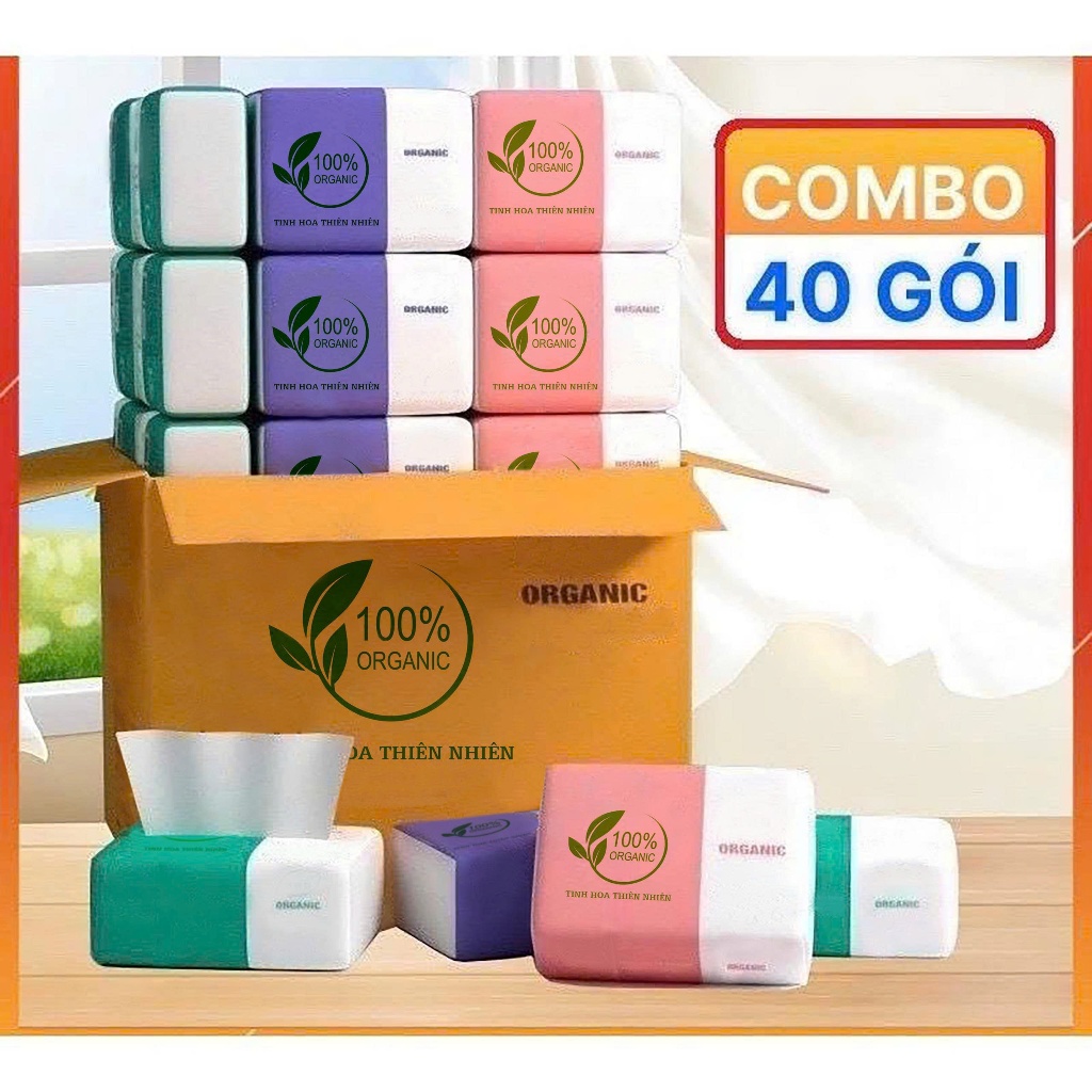 Thùng 40 gói giấy ăn rút organic hàng chuẩn cao cấp, giấy ăn gấu trúc AMIZIN