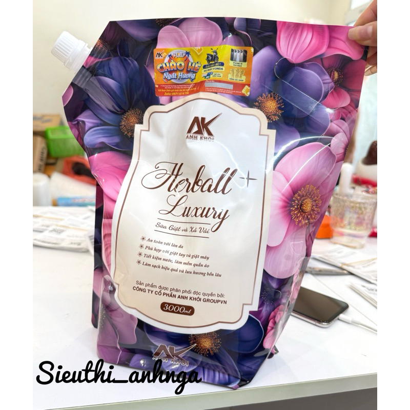 THÙNG 4 TÚI NƯỚC GIẶT HƯƠNG HOA HERBAL PRENUM HƯƠNG HOA PHÁP, NƯỚC GIẶT SINH HỌC TÚI 3000ML AMIZIN