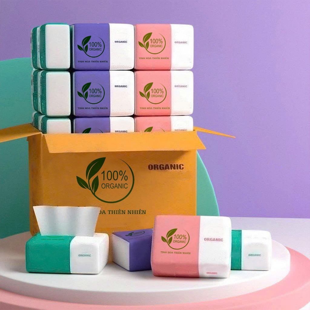 Thùng 40 gói giấy ăn rút organic hàng chuẩn cao cấp, giấy ăn gấu trúc AMIZIN