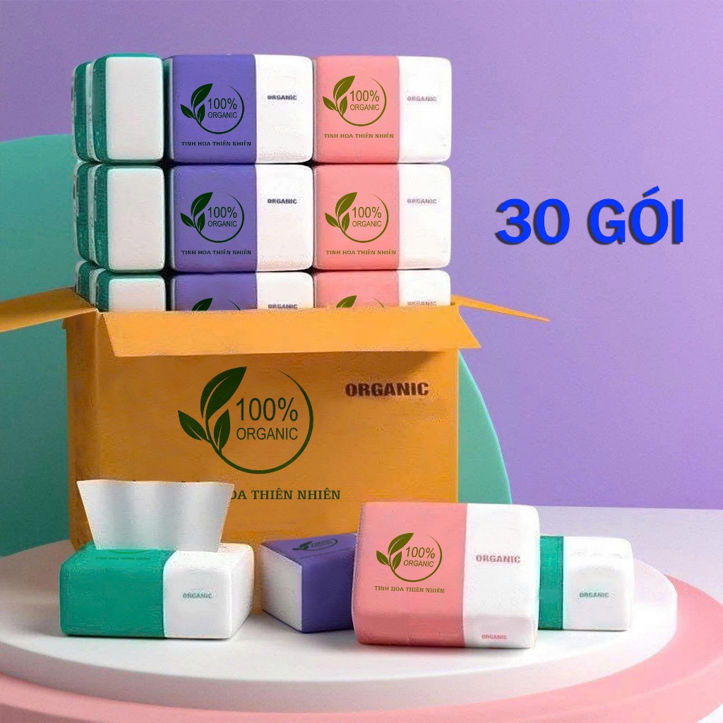 Thùng 40 gói giấy ăn rút organic hàng chuẩn cao cấp, giấy ăn gấu trúc AMIZIN