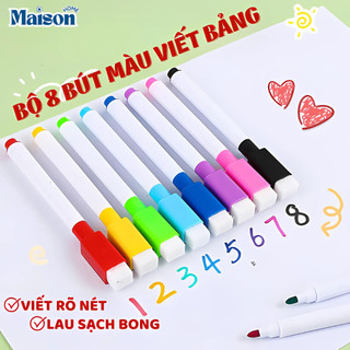 Combo 8 Cây Bút Lông Viết Bảng Trắng Có Đầu Xóa Tiện Lợi, Bút Dạ Viết Bảng Có Thể Tẩy Xóa