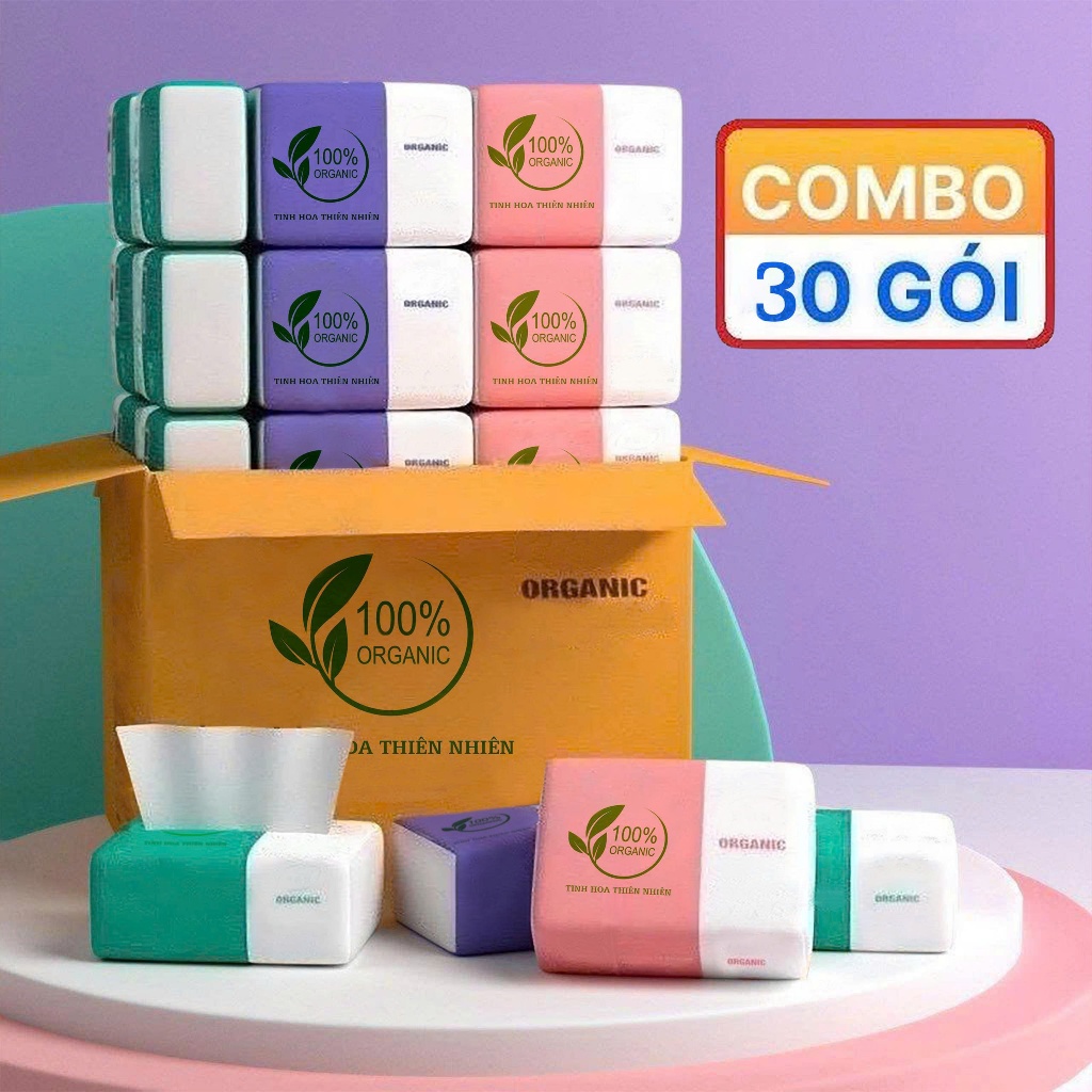 Thùng 40 gói giấy ăn rút organic hàng chuẩn cao cấp, giấy ăn gấu trúc AMIZIN