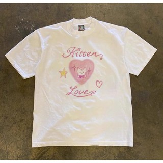 Áo Phông Cổ Tròn Phối  Chữ Kitten Love  Trẻ Trung Sành Điệu Chất Liệu Cotton Mùa Hè Thoáng Mát Mền Mịn
