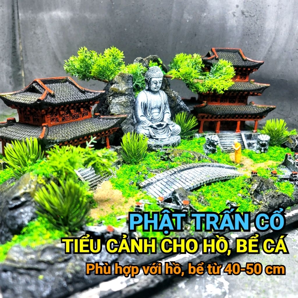 Layout Cổ trấn, Ngộ Không ,Bái Phật bể cá mini để bàn, phụ kiện bể cá ...
