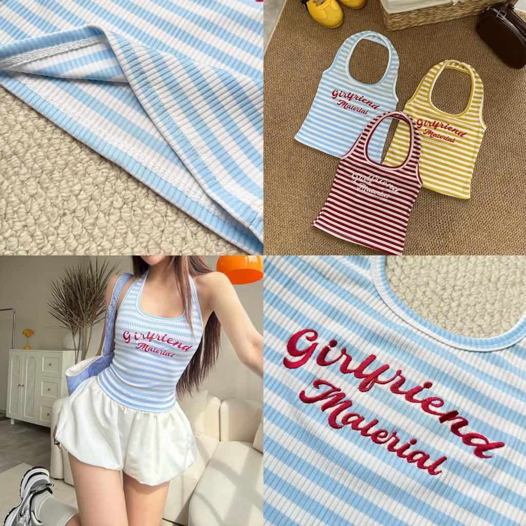 TANKTOP NECKED MÙA HÈ LOGO THÊU GIRL FRIEND SỌC FFCLUB MIX