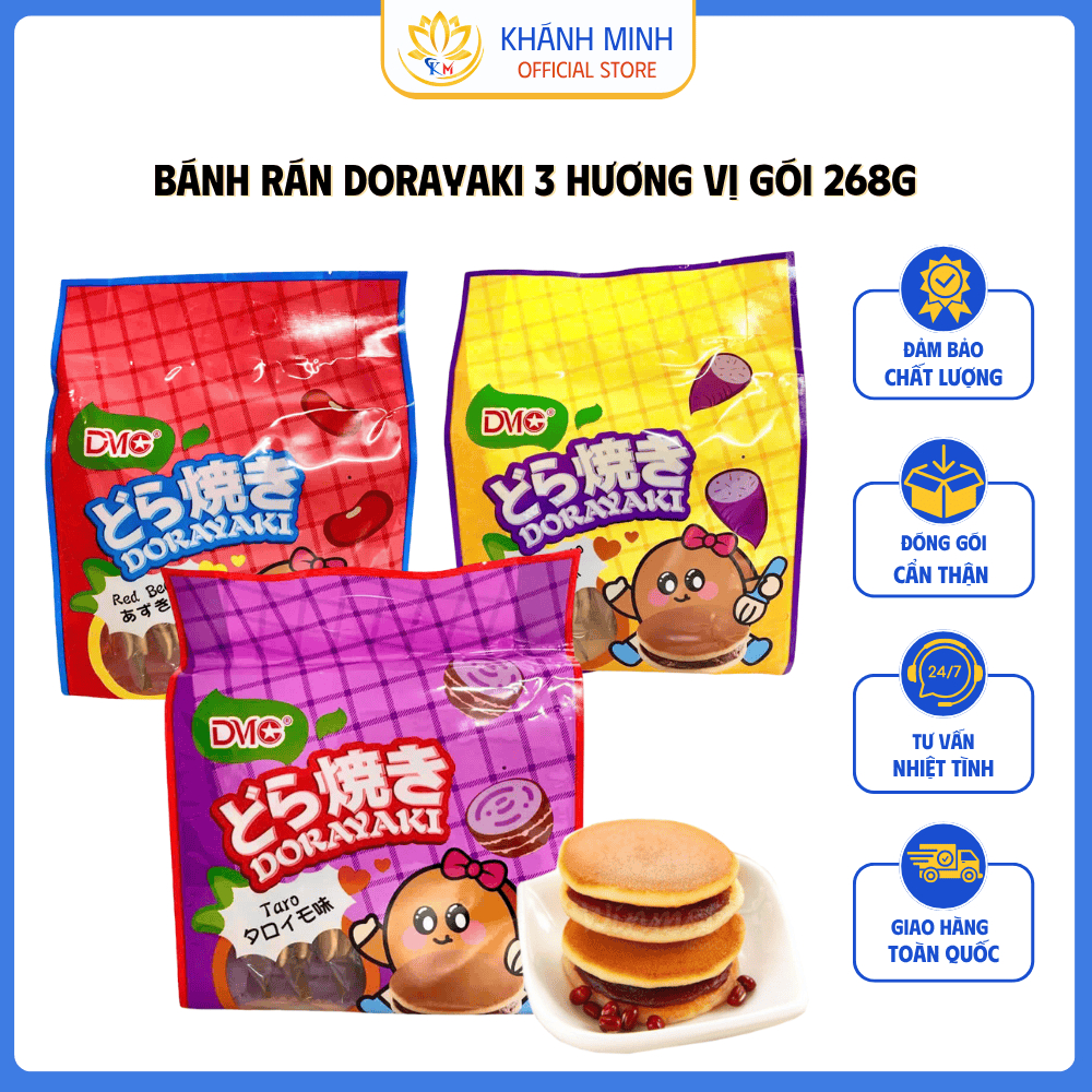 Bánh Rán Dorayaki 3 Đậu Đỏ, Khoai Lang Tím, Khoai Môn Mềm Thơm Gói 268G ...