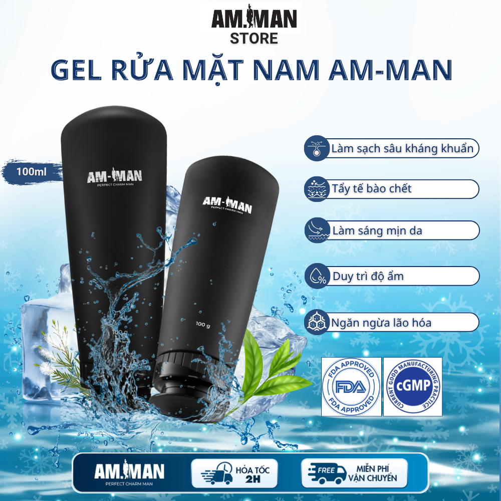 Sữa Rửa Mặt Am Man 100ml Làm Sạch Sâu Kháng Khuẩn,Tẩy Tế Bào Chết,Làm Sáng Mịn Da,Duy Trì Độ Ẩm Và Ngăn Ngừa Lão Hóa Da