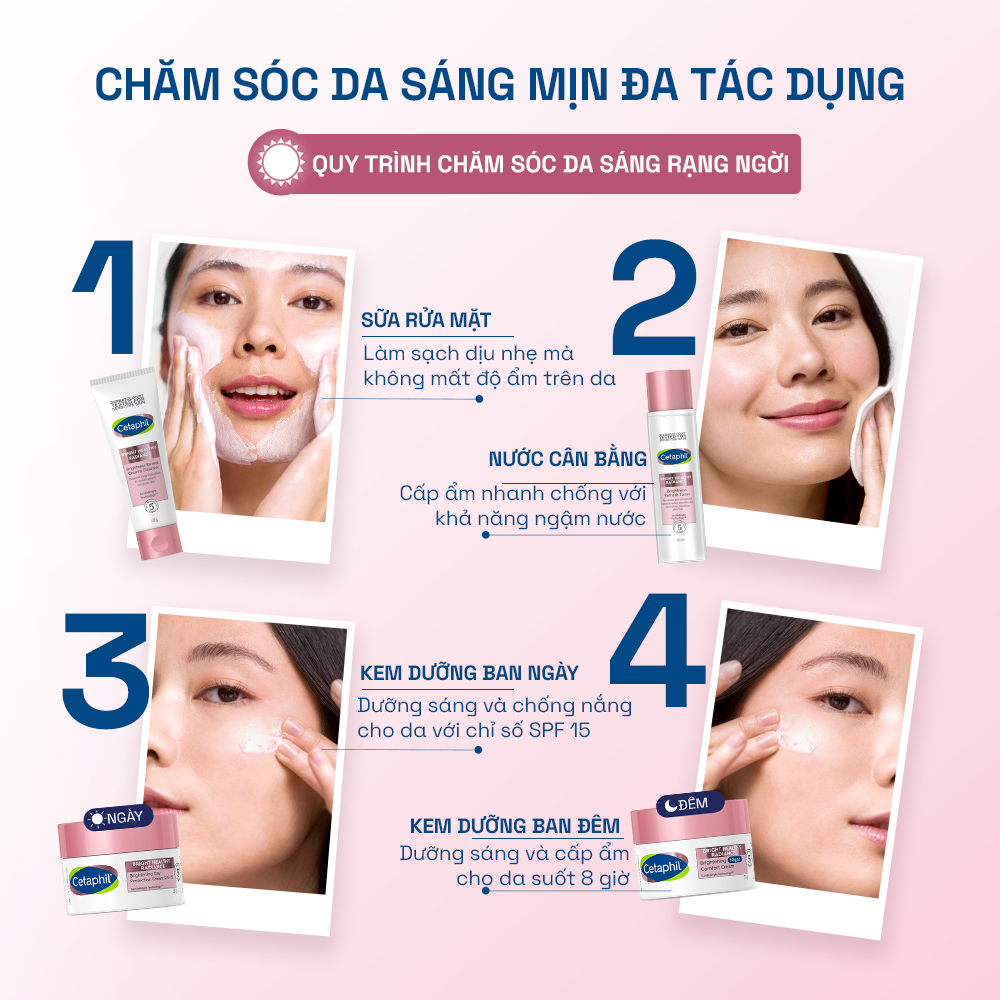 Trọn bộ 4 sản phẩm dưỡng sáng da cho da nhạy cảm Cetaphil Bright Healthy Radiance