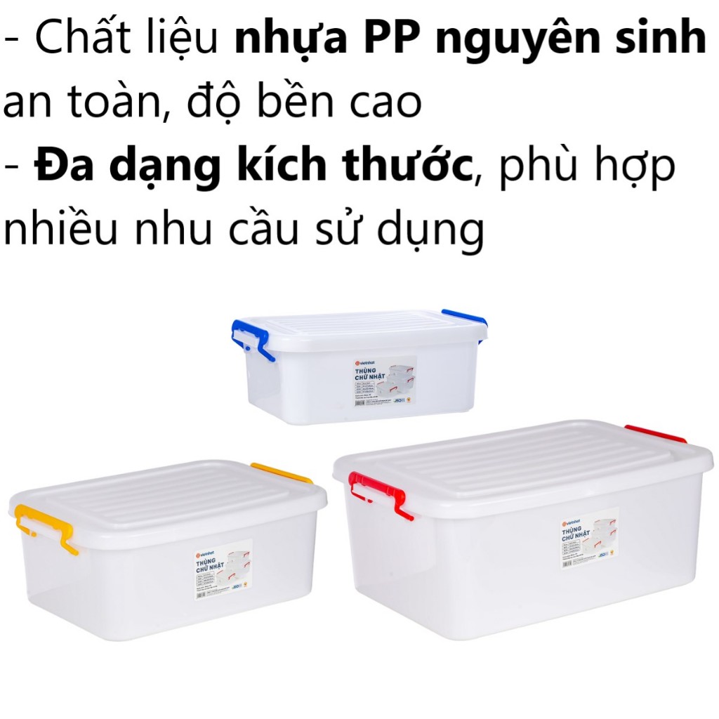 Thùng chữ nhật 10L, 18L, 30L nhựa VIỆT NHẬT - Có nắp, khóa cài - Đựng đồ chơi, quần áo - 5331/2/3 Việt nhật 1