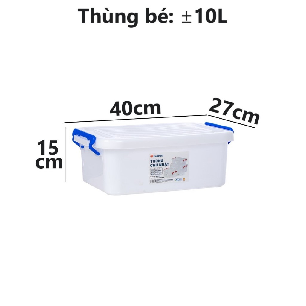 Thùng chữ nhật 10L, 18L, 30L nhựa VIỆT NHẬT - Có nắp, khóa cài - Đựng đồ chơi, quần áo - 5331/2/3 Việt nhật 1
