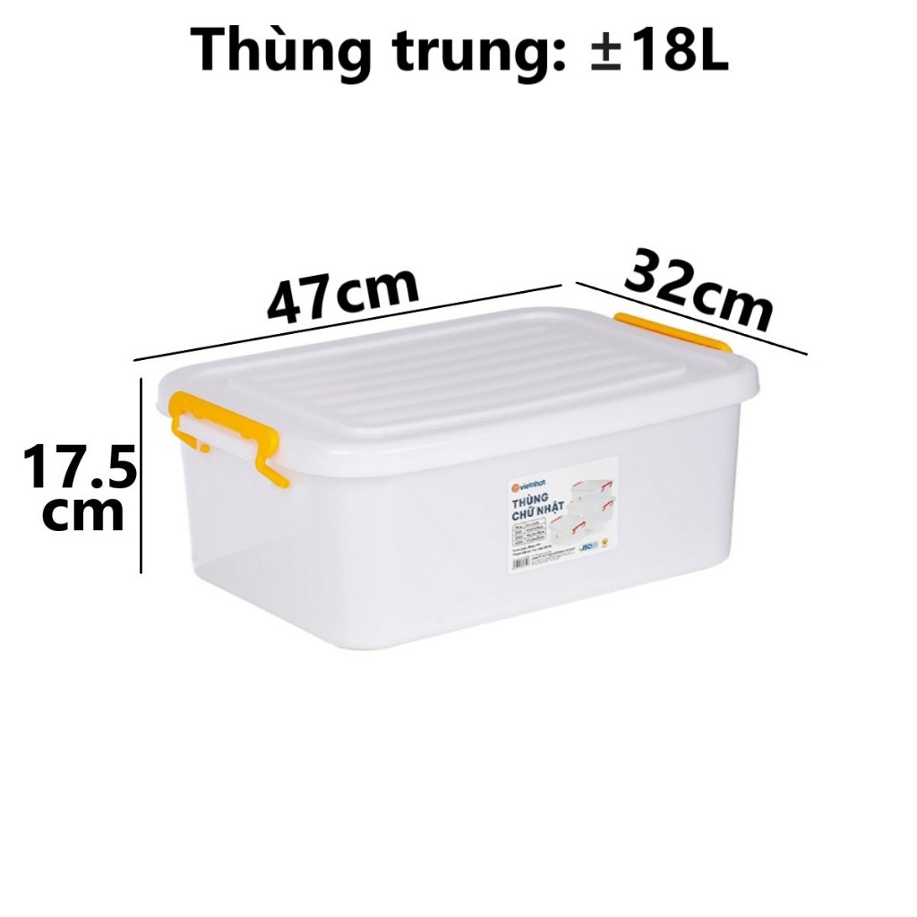 Thùng chữ nhật 10L, 18L, 30L nhựa VIỆT NHẬT - Có nắp, khóa cài - Đựng đồ chơi, quần áo - 5331/2/3 Việt nhật 1