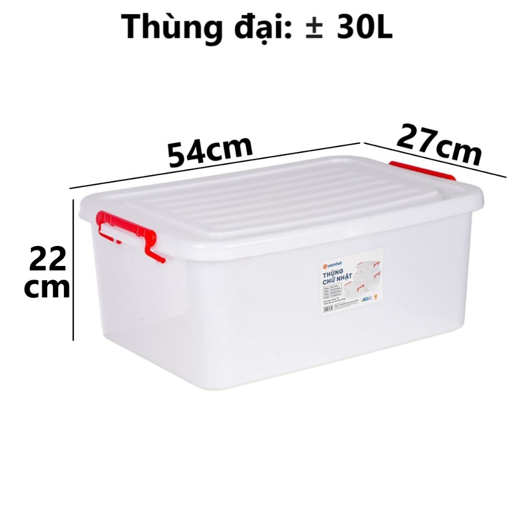 Thùng chữ nhật 10L, 18L, 30L nhựa VIỆT NHẬT - Có nắp, khóa cài - Đựng đồ chơi, quần áo - 5331/2/3 Việt nhật 1