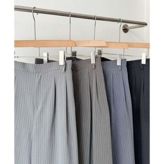 Quần tây kẻ denim dáng suông ống rộng Ma Vie