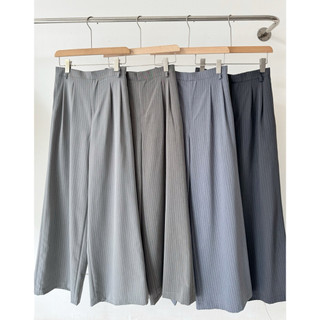Quần tây kẻ denim dáng suông ống rộng Ma Vie