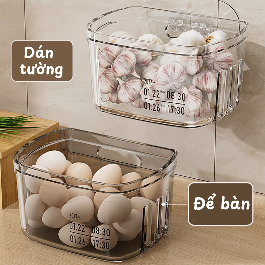 Giỏ Đựng Hành Tỏi Dán Tường Trong Suốt, Kèm Miếng Dán Siêu Chắc, Nhựa PP Bền Đẹp