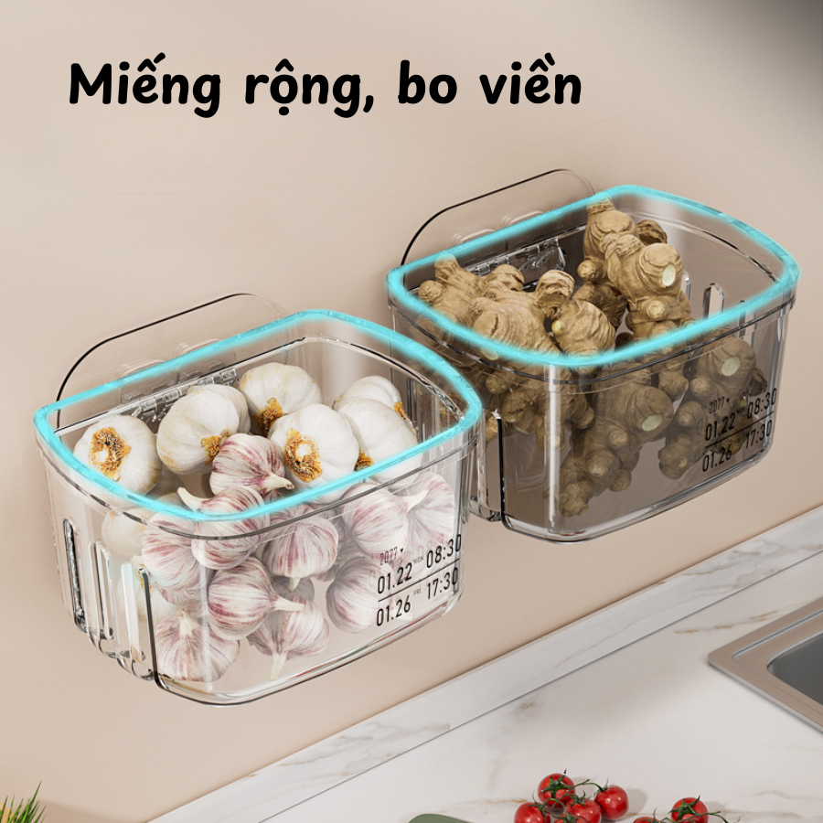 Giỏ Đựng Hành Tỏi Dán Tường Trong Suốt, Kèm Miếng Dán Siêu Chắc, Nhựa PP Bền Đẹp