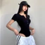 Áo Bodysuit Cộc Tay Cổ Tròn Phối Cúc Ngực NIVRA Phong Cách Cá Tính Chất Thun Gân Chính Phẩm - BBS045