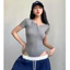 Áo Bodysuit Cộc Tay Cổ Tròn Phối Cúc Ngực NIVRA Phong Cách Cá Tính Chất Thun Gân Chính Phẩm - BBS045