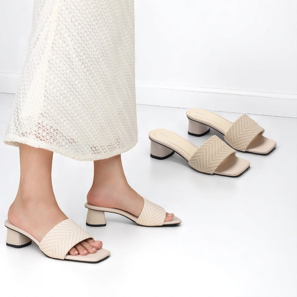 Guốc Cao Gót 5cm Nữ Kiểu Kẻ Ngang Pixie E117
