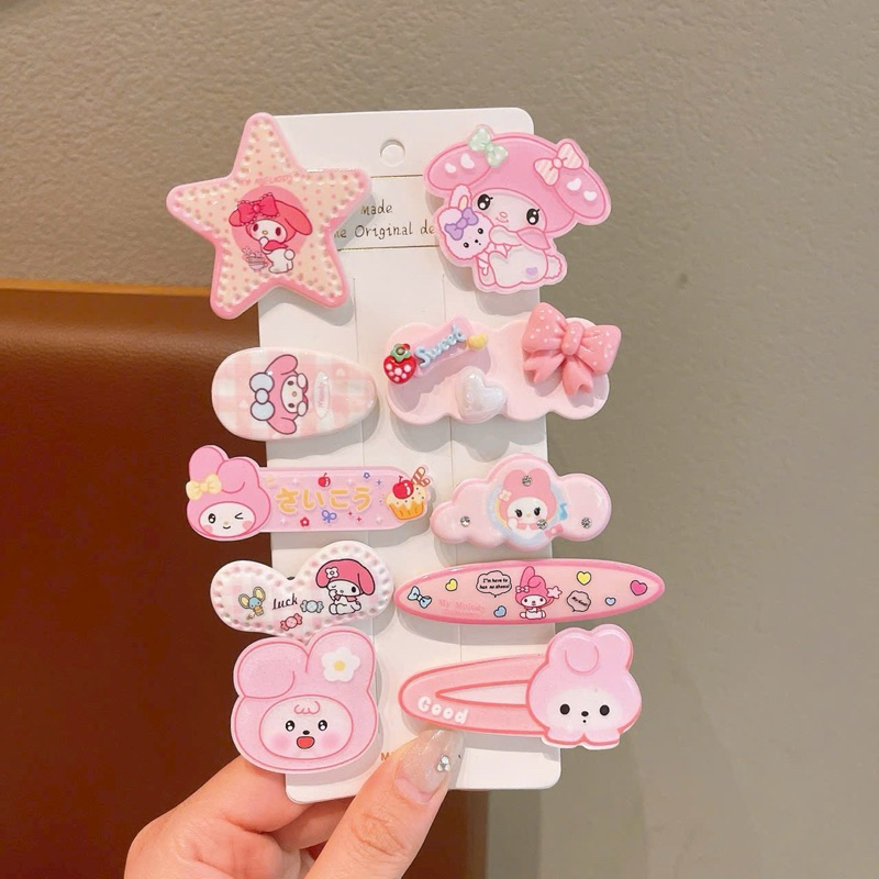 Set 10 kẹp tóc cho bé hoạ tiết hoạt hình kuromi