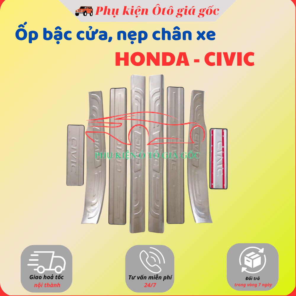 Ốp Bậc Cửa, Nẹp Bước Chân Trong, Ngoài Xe Honda Civic 2016 - 2021 Chất liệu inox cao cấp