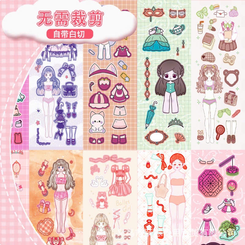 Set 200 Sticker [KHÔNG TRÙNG] thay đồ công chúa lấp lánh, trang trí sổ tay, đồ chơi bé gái
