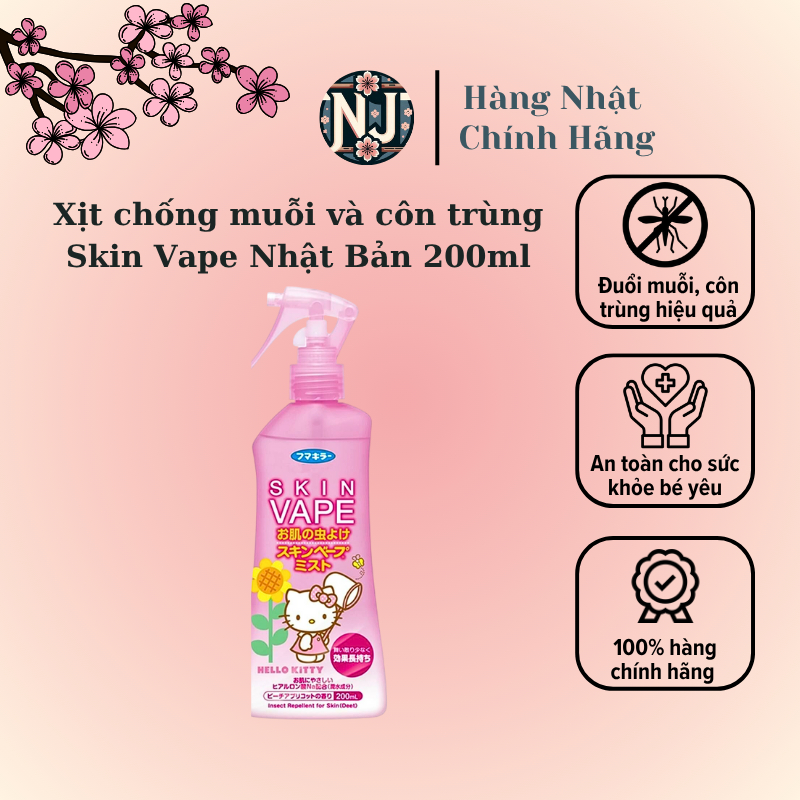 vape airflow Xịt chống muỗi và côn trùng Skin Vape Nhật Bản an toàn cho bé phiên bản Hello  Kitty 200ml hương đào mơ