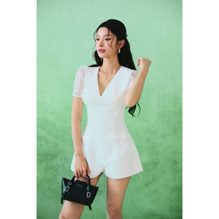 Jumpsuit Nữ Short Sleeve Lace Romper, Chất Vải Ren Cotton Phối Phi Taffta,WJS008, SOME HOW STORE