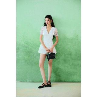Jumpsuit Nữ Short Sleeve Lace Romper, Chất Vải Ren Cotton Phối Phi Taffta,WJS008, SOME HOW STORE