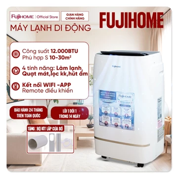 Điều hòa di động 12.000BTU FUJIHOME nhập khẩu, máy lạnh đứng di động mini thông minh điều khiển Wifi chính hãng