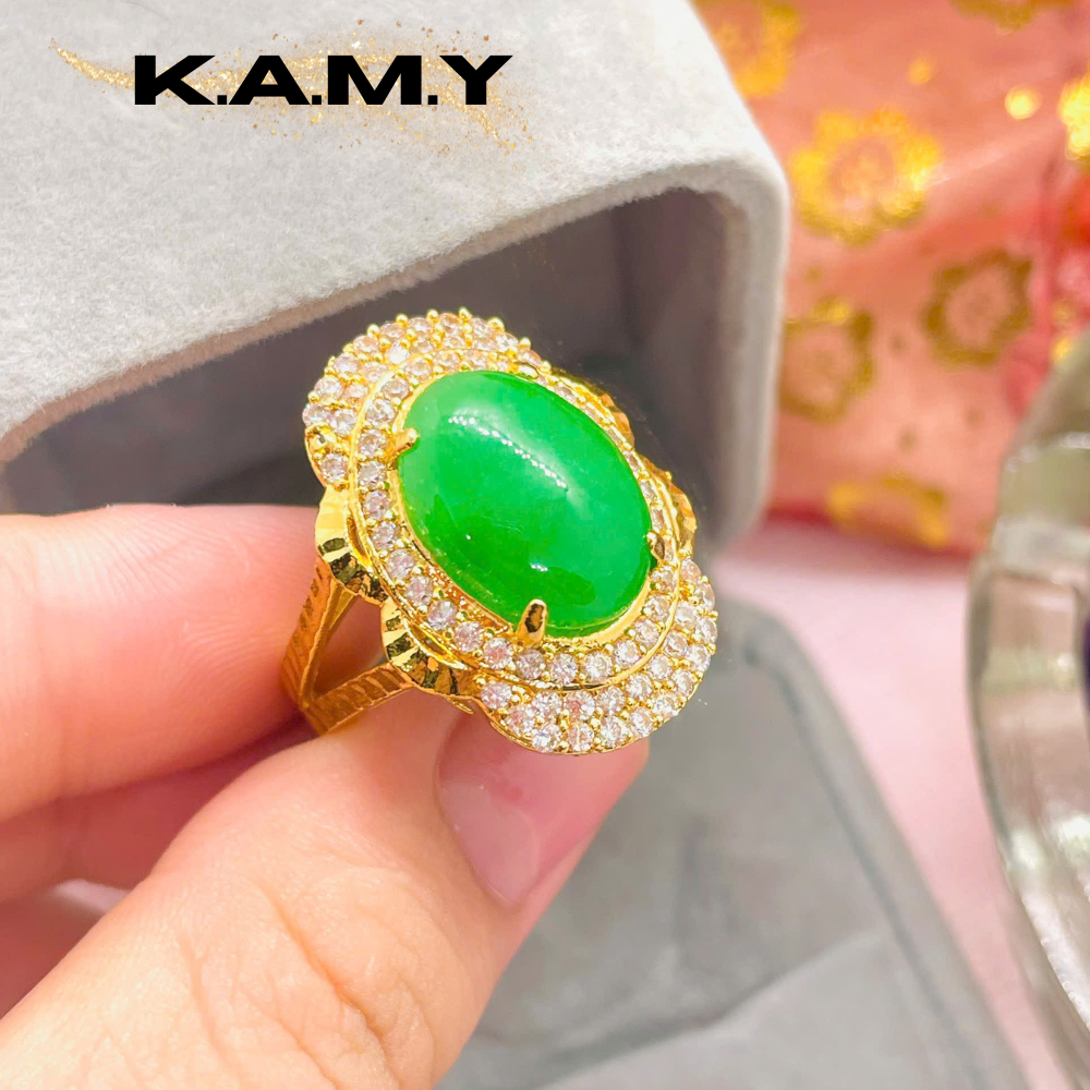 Nhẫn Nữ Đá Xanh Phối Đá Dễ Phối Đồ – Kiểu Hoa Sang Trọng | KAMY Jewelry
